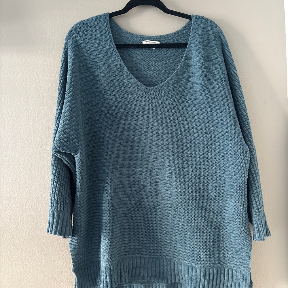 American Eagle Outfitters Teal V-Neck Sweater